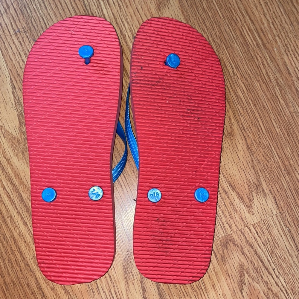 Women’s nautical anchor red white and blue striped flip flop sandals size US 7-8 - Picture 4 of 5